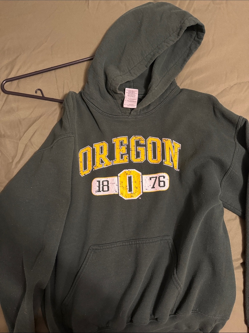 Oregon Hooded Sweatshirt - Dark Green with Yellow Logo